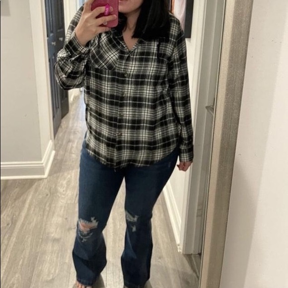 Tops - Black plaid Greta hooded top